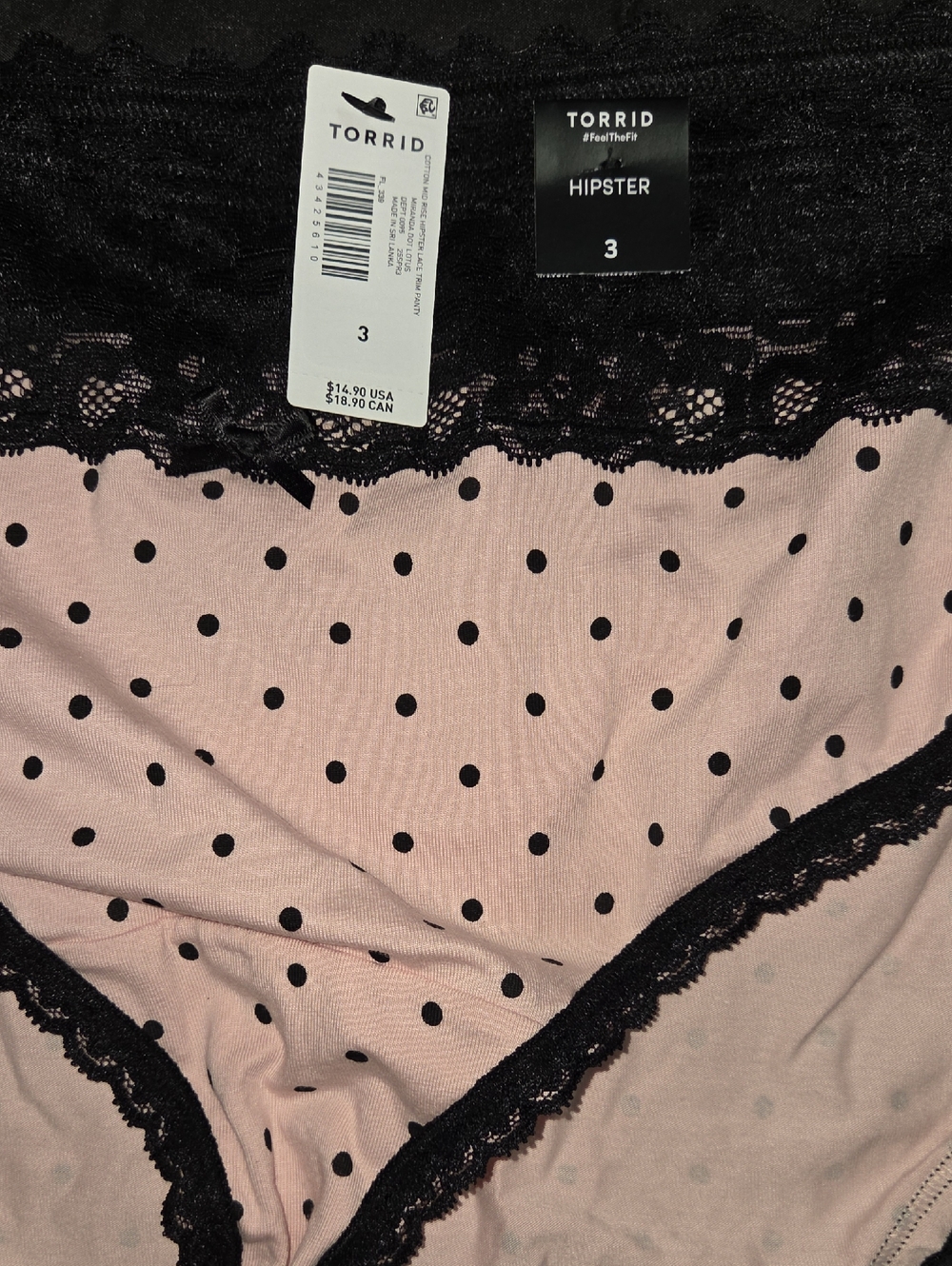 torrid Pink with Black Polka Dot Lace Hipster Panty